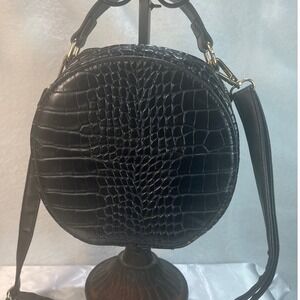 Timeless Luxe Sophisticated Black Croc Round Bag Luxe Modern Statement Crossbody